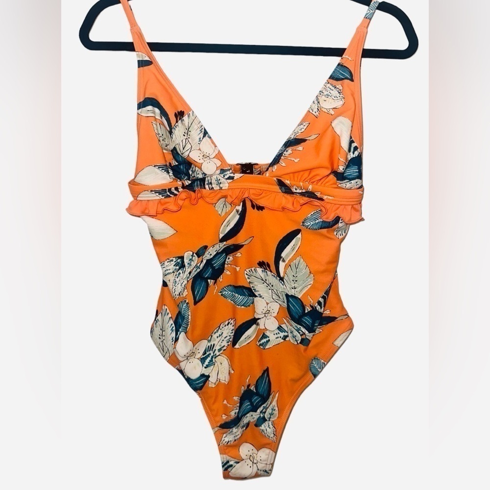 MINKPINK Orange Enchanted Forest Frill Floral One-Piece Swimsuit Size Small - Picture 6 of 16